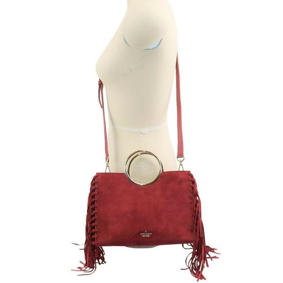 Suede Fringe Sam Bag in SIENA RED - Picture 4 of 11